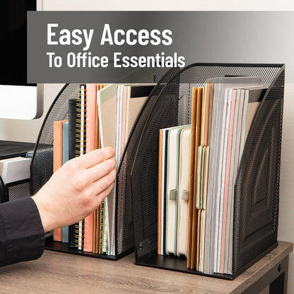 Vertical File Organizers, Desktop File Holders for Folders, Magazines, and Paperwork, Workspace Organizer, Metal Mesh, Set of 2, Black