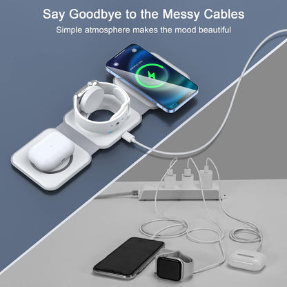 3 in 1 Wireless Charging Station for Apple,Foldable Magnetic Travel Charger