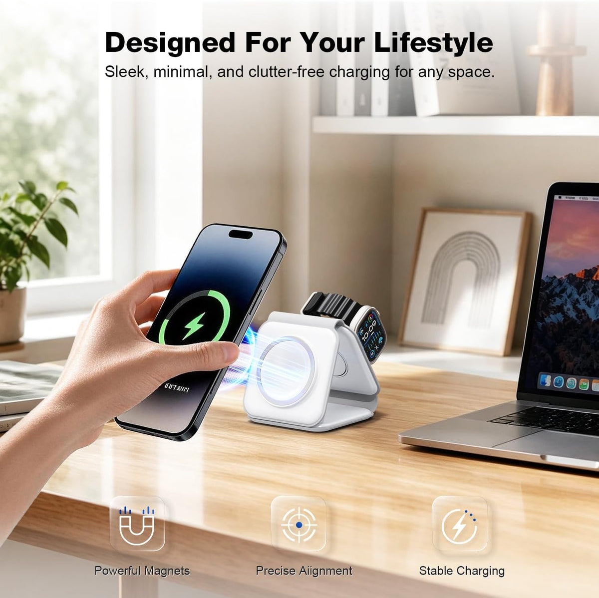 3 in 1 Wireless Charging Station for Apple,Foldable Magnetic Travel Charger