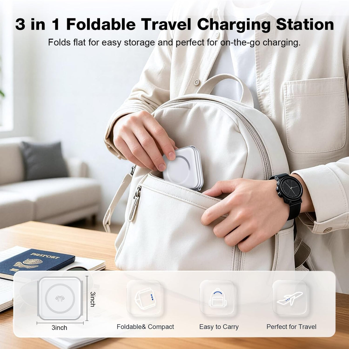 3 in 1 Wireless Charging Station for Apple,Foldable Magnetic Travel Charger