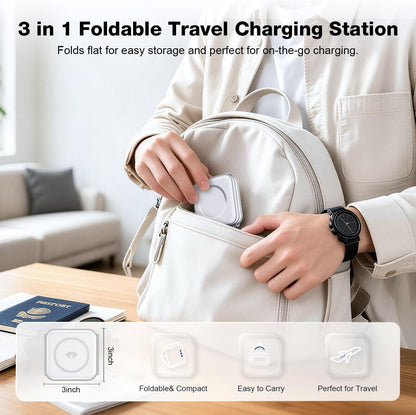 3 in 1 Wireless Charging Station for Apple,Foldable Magnetic Travel Charger