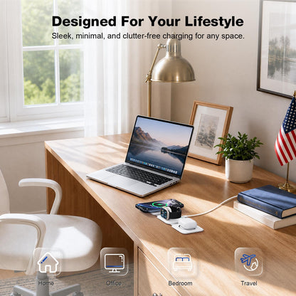 3 in 1 Wireless Charging Station for Apple,Foldable Magnetic Travel Charger