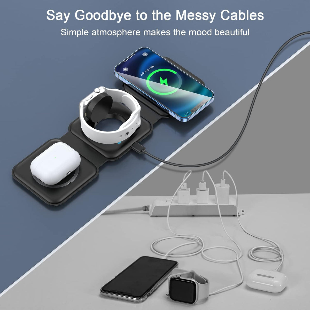 3 in 1 Wireless Charging Station for Apple,Foldable Magnetic Travel Charger