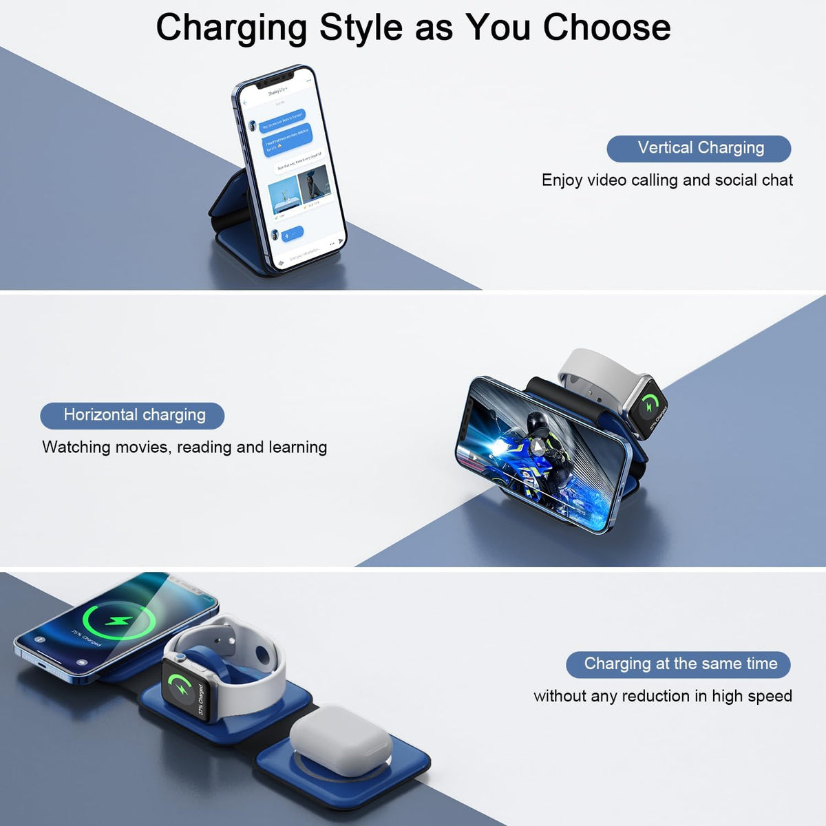 3 in 1 Wireless Charging Station for Apple,Foldable Magnetic Travel Charger