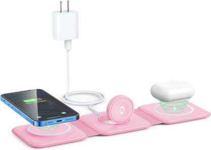 3 in 1 Wireless Charging Station for Apple,Foldable Magnetic Travel Charger