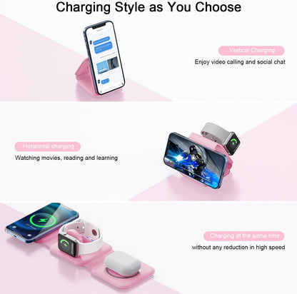 3 in 1 Wireless Charging Station for Apple,Foldable Magnetic Travel Charger