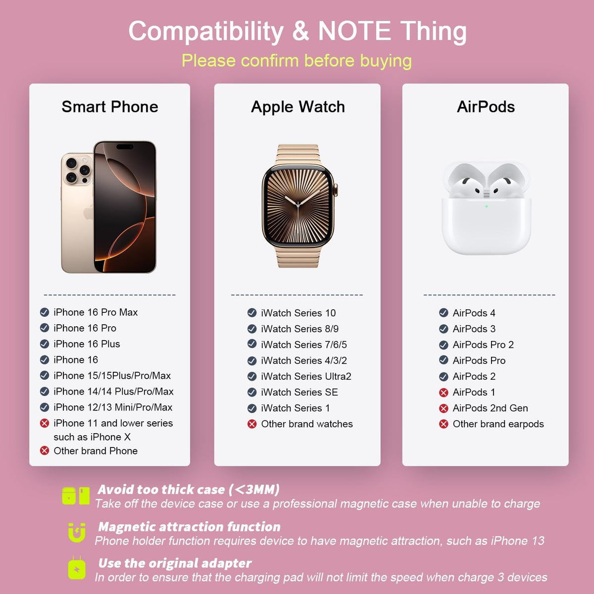 3 in 1 Wireless Charging Station for Apple,Foldable Magnetic Travel Charger