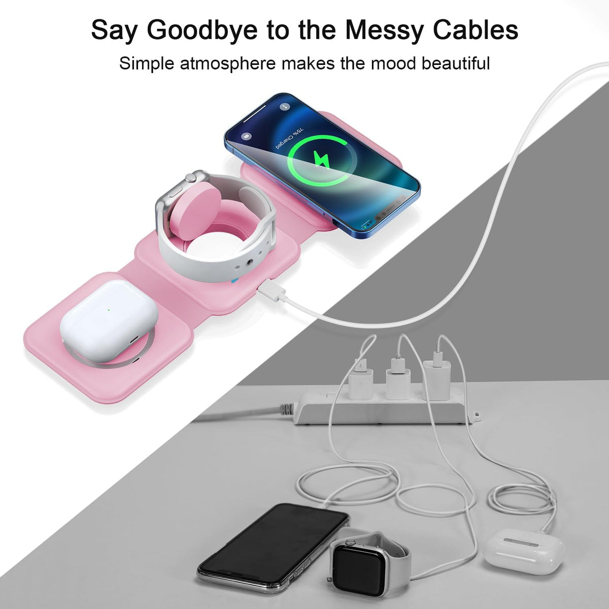 3 in 1 Wireless Charging Station for Apple,Foldable Magnetic Travel Charger