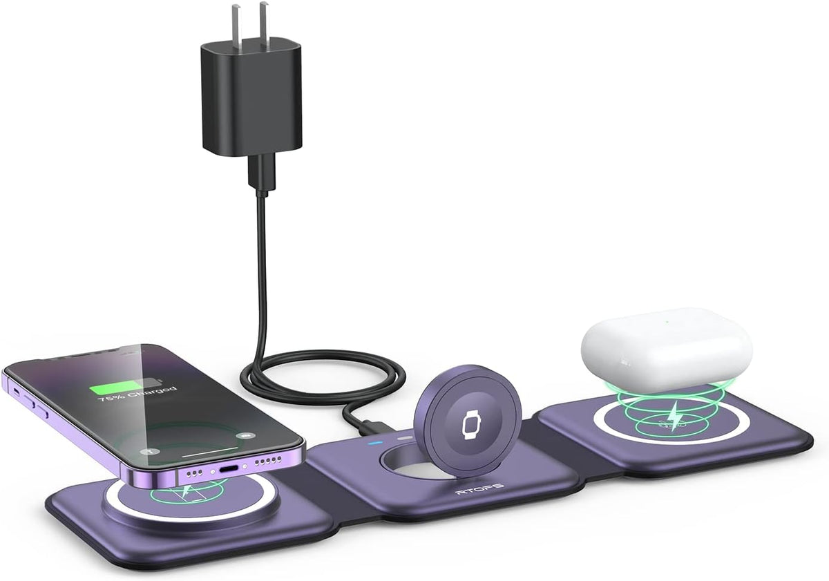 3 in 1 Wireless Charging Station for Apple,Foldable Magnetic Travel Charger