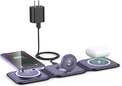 3 in 1 Wireless Charging Station for Apple,Foldable Magnetic Travel Charger