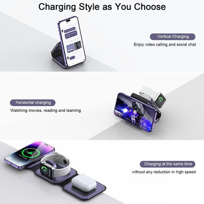 3 in 1 Wireless Charging Station for Apple,Foldable Magnetic Travel Charger