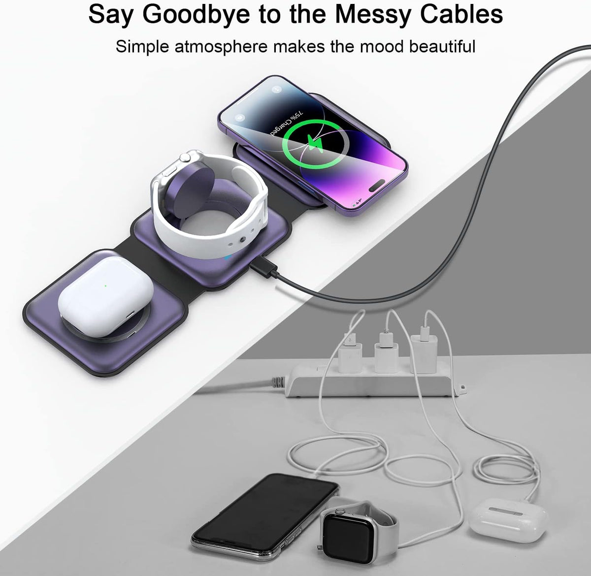 3 in 1 Wireless Charging Station for Apple,Foldable Magnetic Travel Charger