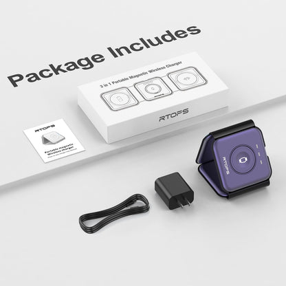 3 in 1 Wireless Charging Station for Apple,Foldable Magnetic Travel Charger