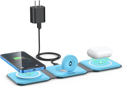 3 in 1 Wireless Charging Station for Apple,Foldable Magnetic Travel Charger