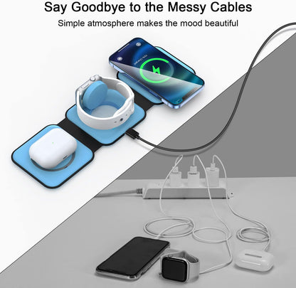 3 in 1 Wireless Charging Station for Apple,Foldable Magnetic Travel Charger