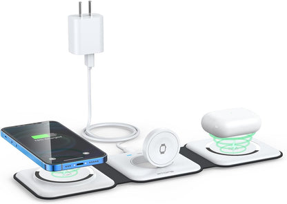3 in 1 Wireless Charging Station for Apple,Foldable Magnetic Travel Charger