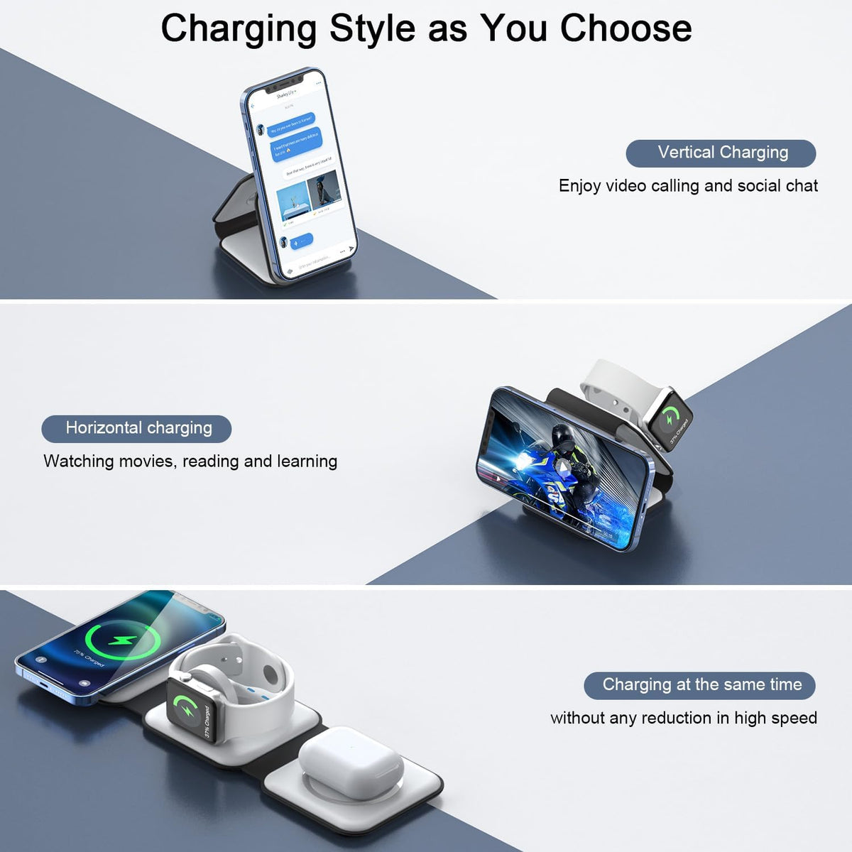 3 in 1 Wireless Charging Station for Apple,Foldable Magnetic Travel Charger