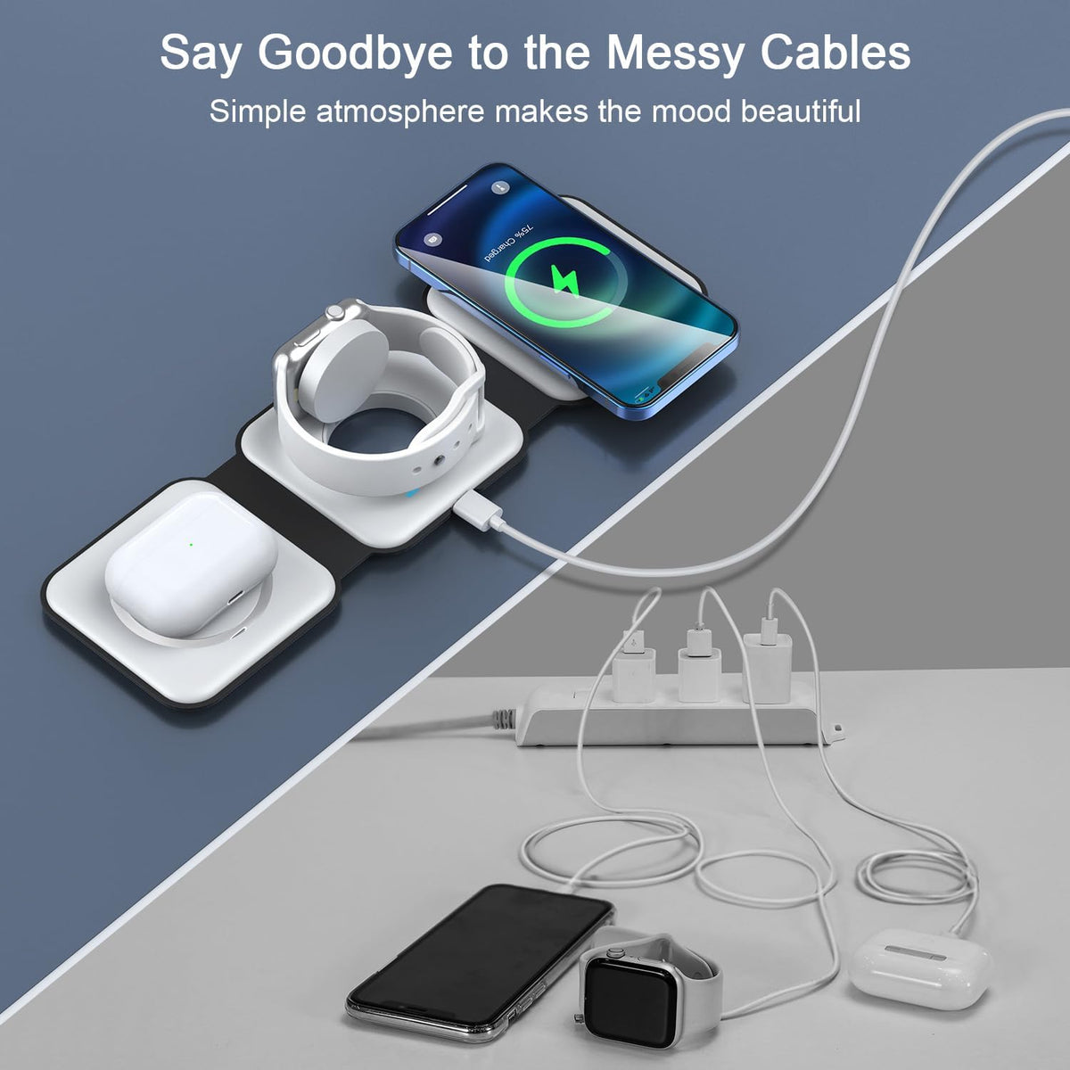 3 in 1 Wireless Charging Station for Apple,Foldable Magnetic Travel Charger