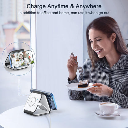 3 in 1 Wireless Charging Station for Apple,Foldable Magnetic Travel Charger