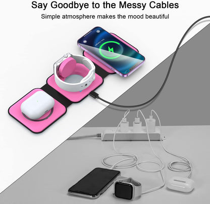 3 in 1 Wireless Charging Station for Apple,Foldable Magnetic Travel Charger