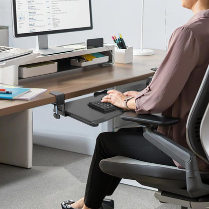 Keyboard Tray Under Desk Pull Out with C Clamp Mount, Computer Keyboard & Mouse Tray, 25.6 (30 Including Clamps) x 11.8 inch Slide-Out Platform Computer Drawer for Typing, Black, DSF1