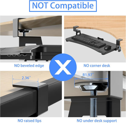 Keyboard Tray Under Desk Pull Out with C Clamp Mount, Computer Keyboard & Mouse Tray, 25.6 (30 Including Clamps) x 11.8 inch Slide-Out Platform Computer Drawer for Typing, Black, DSF1