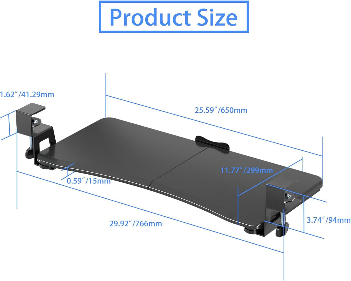 Keyboard Tray Under Desk Pull Out with C Clamp Mount, Computer Keyboard & Mouse Tray, 25.6 (30 Including Clamps) x 11.8 inch Slide-Out Platform Computer Drawer for Typing, Black, DSF1