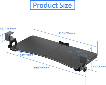 Keyboard Tray Under Desk Pull Out with C Clamp Mount, Computer Keyboard & Mouse Tray, 25.6 (30 Including Clamps) x 11.8 inch Slide-Out Platform Computer Drawer for Typing, Black, DSF1