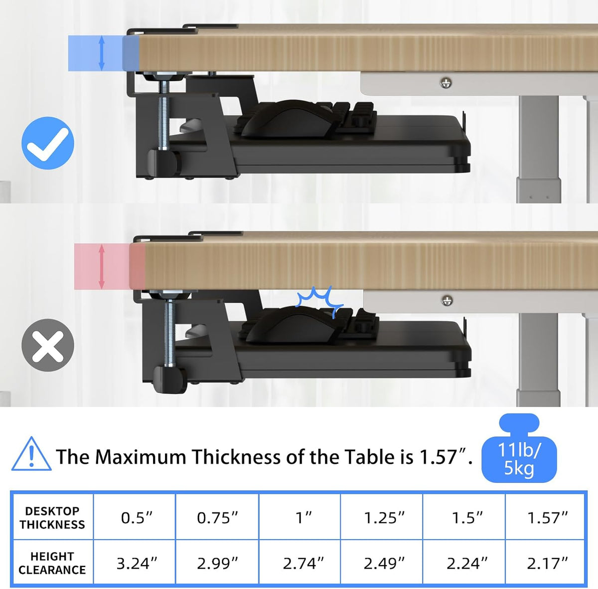 Keyboard Tray Under Desk Pull Out with C Clamp Mount, Computer Keyboard & Mouse Tray, 25.6 (30 Including Clamps) x 11.8 inch Slide-Out Platform Computer Drawer for Typing, Black, DSF1