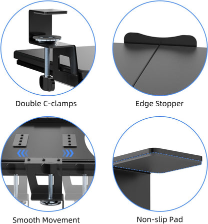 Keyboard Tray Under Desk Pull Out with C Clamp Mount, Computer Keyboard & Mouse Tray, 25.6 (30 Including Clamps) x 11.8 inch Slide-Out Platform Computer Drawer for Typing, Black, DSF1