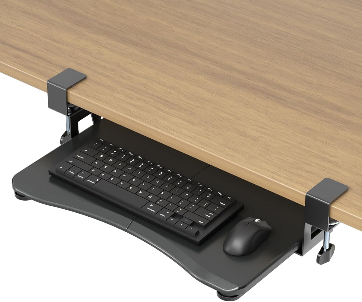 Keyboard Tray Under Desk Pull Out with C Clamp Mount, Computer Keyboard & Mouse Tray, 25.6 (30 Including Clamps) x 11.8 inch Slide-Out Platform Computer Drawer for Typing, Black, DSF1