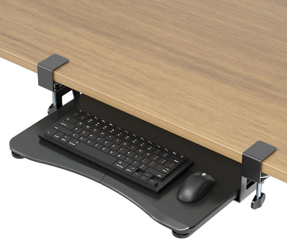 Keyboard Tray Under Desk Pull Out with C Clamp Mount, Computer Keyboard & Mouse Tray, 25.6 (30 Including Clamps) x 11.8 inch Slide-Out Platform Computer Drawer for Typing, Black, DSF1