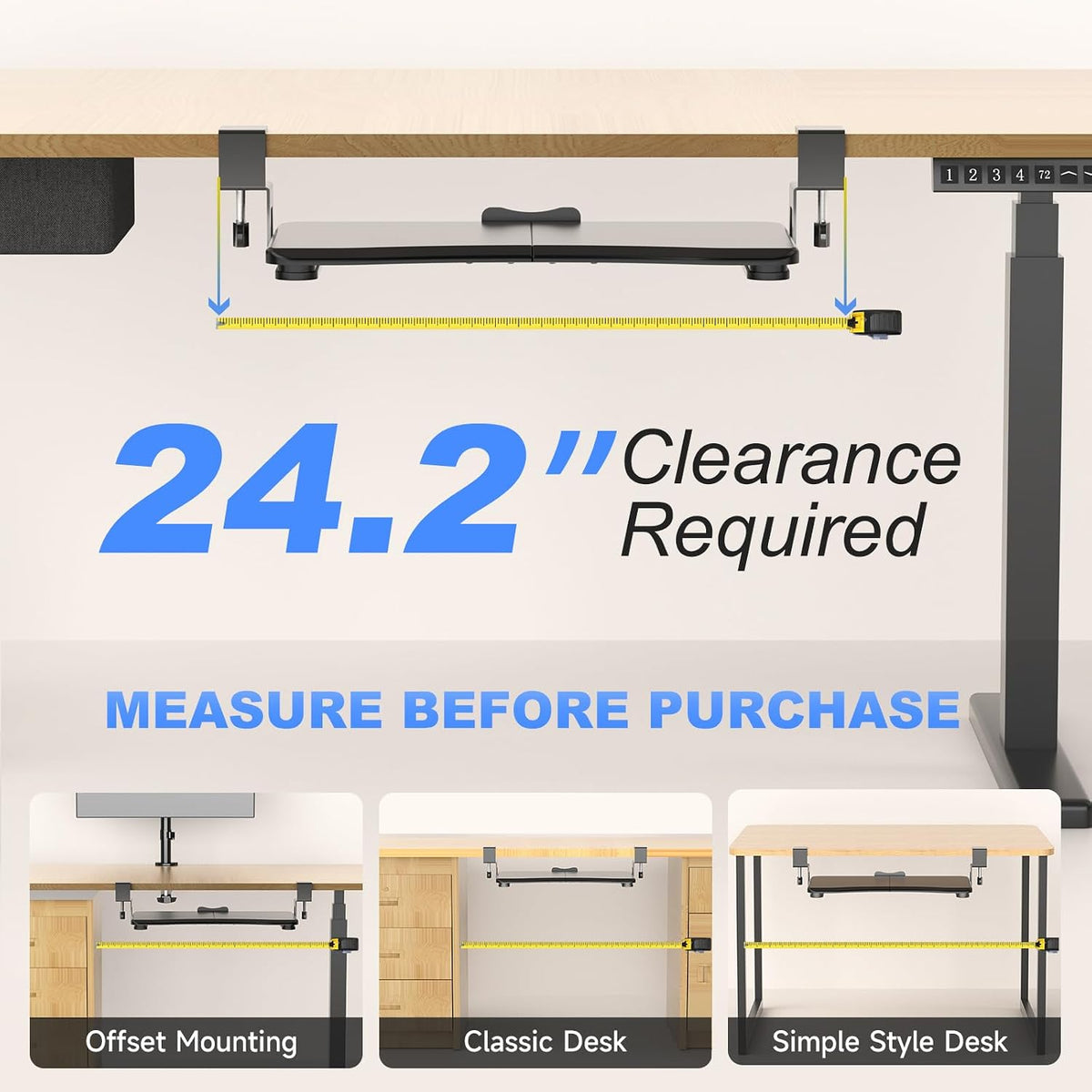 Keyboard Tray Under Desk Pull Out with C Clamp Mount, Computer Keyboard & Mouse Tray, 25.6 (30 Including Clamps) x 11.8 inch Slide-Out Platform Computer Drawer for Typing, Black, DSF1