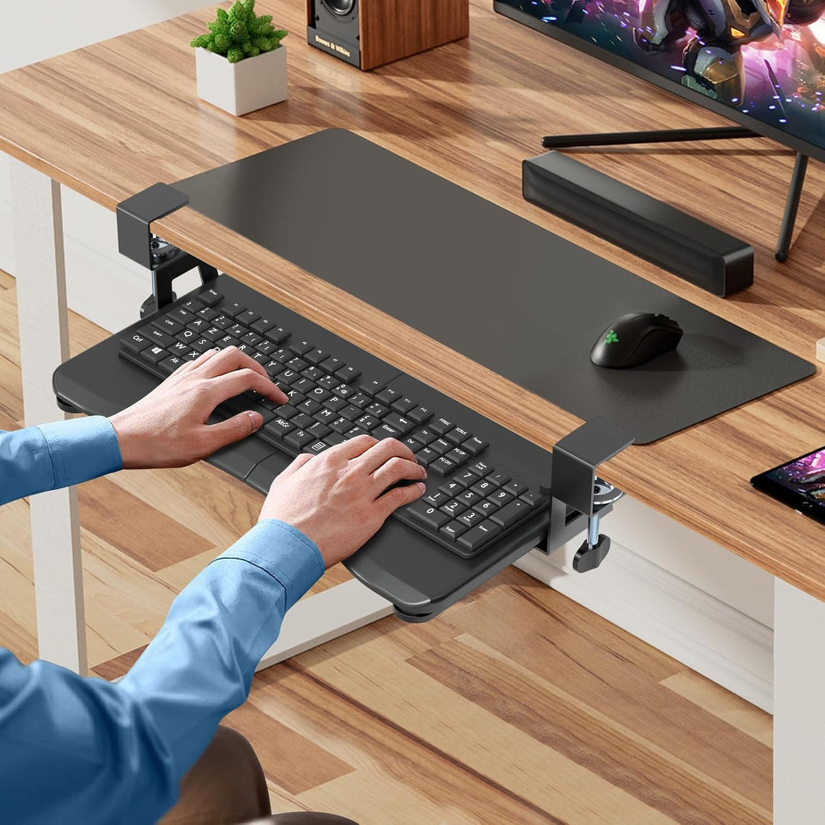 Keyboard Tray Under Desk Pull Out with C Clamp Mount, Computer Keyboard & Mouse Tray, 25.6 (30 Including Clamps) x 11.8 inch Slide-Out Platform Computer Drawer for Typing, Black, DSF1