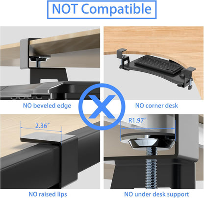 Keyboard Tray Under Desk Pull Out with C Clamp Mount, Computer Keyboard & Mouse Tray, 25.6 (30 Including Clamps) x 11.8 inch Slide-Out Platform Computer Drawer for Typing, Black, DSF1