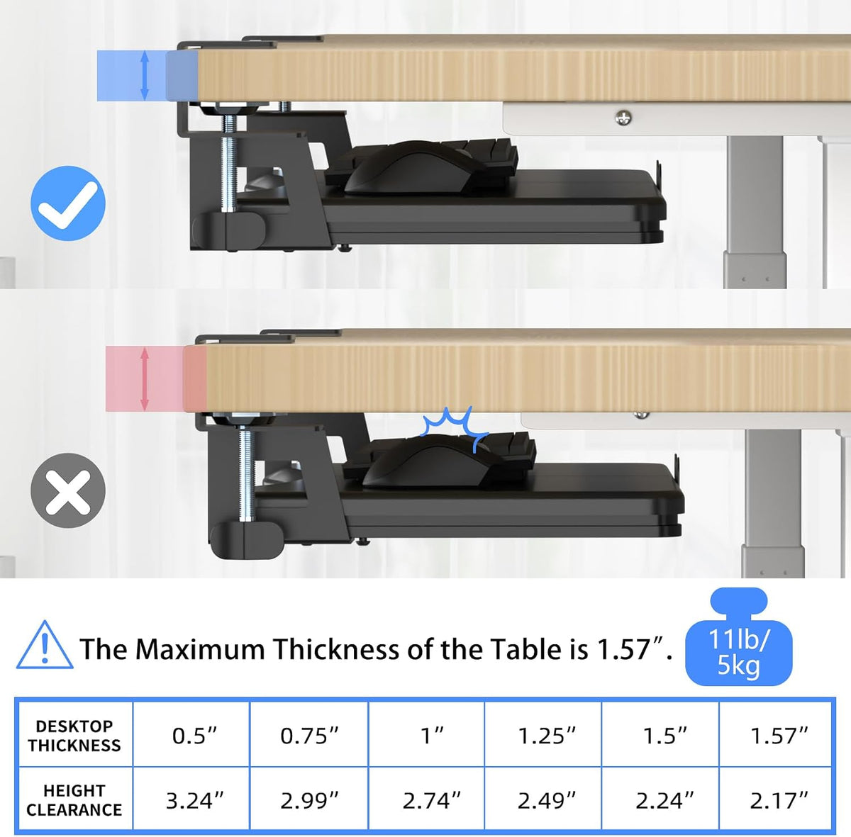 Keyboard Tray Under Desk Pull Out with C Clamp Mount, Computer Keyboard & Mouse Tray, 25.6 (30 Including Clamps) x 11.8 inch Slide-Out Platform Computer Drawer for Typing, Black, DSF1