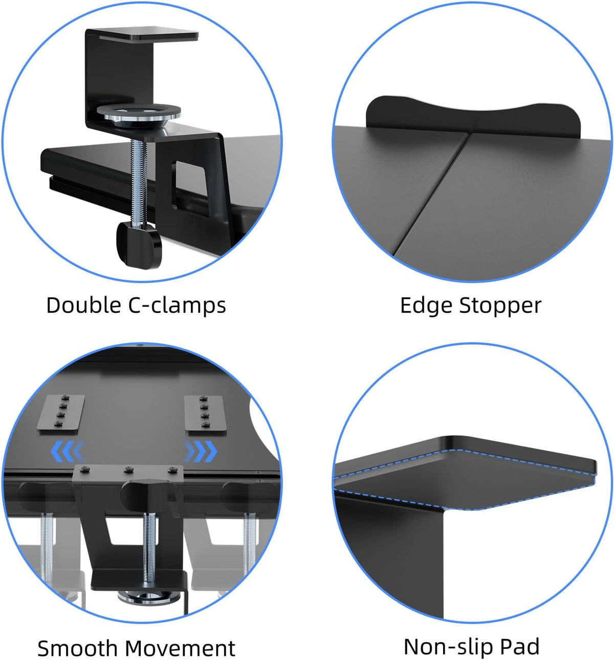 Keyboard Tray Under Desk Pull Out with C Clamp Mount, Computer Keyboard & Mouse Tray, 25.6 (30 Including Clamps) x 11.8 inch Slide-Out Platform Computer Drawer for Typing, Black, DSF1