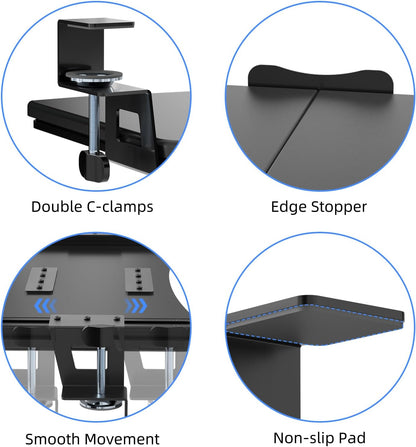 Keyboard Tray Under Desk Pull Out with C Clamp Mount, Computer Keyboard & Mouse Tray, 25.6 (30 Including Clamps) x 11.8 inch Slide-Out Platform Computer Drawer for Typing, Black, DSF1