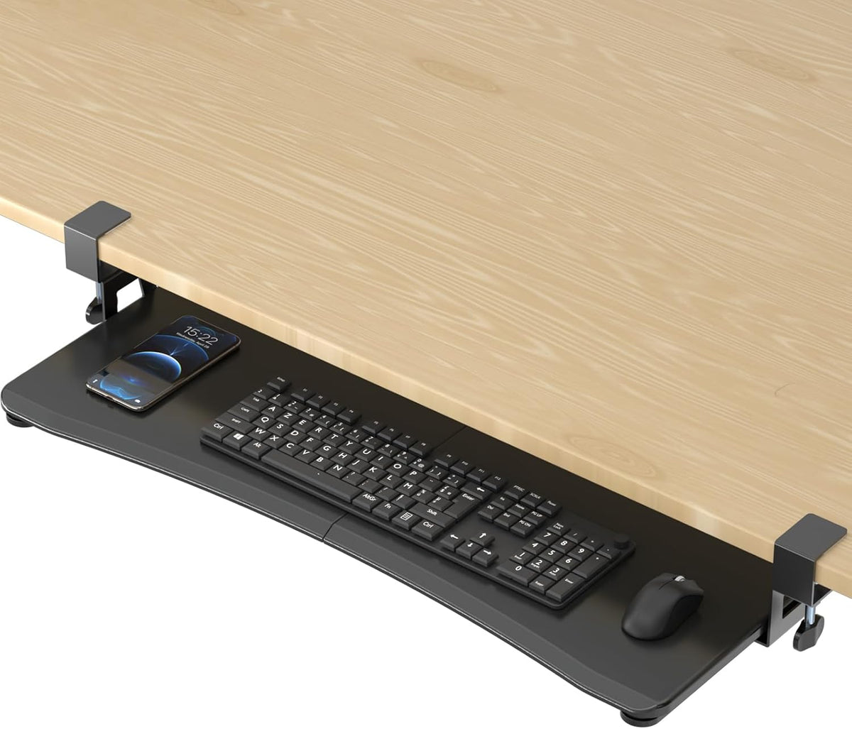 Keyboard Tray Under Desk Pull Out with C Clamp Mount, Computer Keyboard & Mouse Tray, 25.6 (30 Including Clamps) x 11.8 inch Slide-Out Platform Computer Drawer for Typing, Black, DSF1