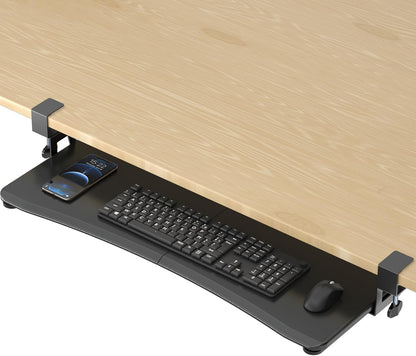 Keyboard Tray Under Desk Pull Out with C Clamp Mount, Computer Keyboard & Mouse Tray, 25.6 (30 Including Clamps) x 11.8 inch Slide-Out Platform Computer Drawer for Typing, Black, DSF1