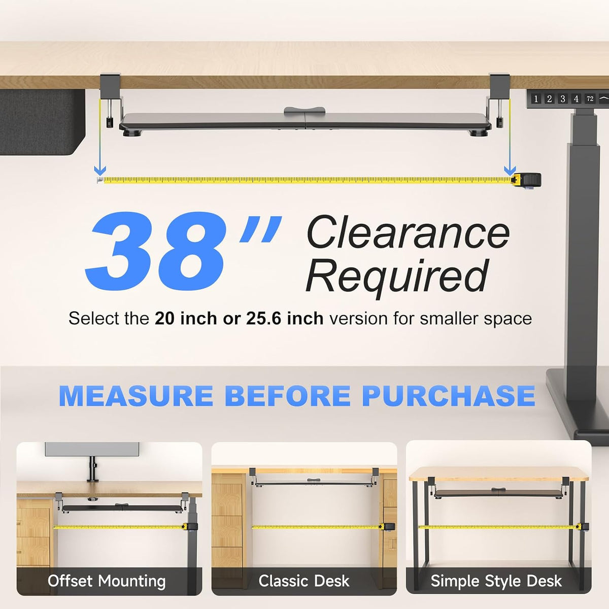 Keyboard Tray Under Desk Pull Out with C Clamp Mount, Computer Keyboard & Mouse Tray, 25.6 (30 Including Clamps) x 11.8 inch Slide-Out Platform Computer Drawer for Typing, Black, DSF1