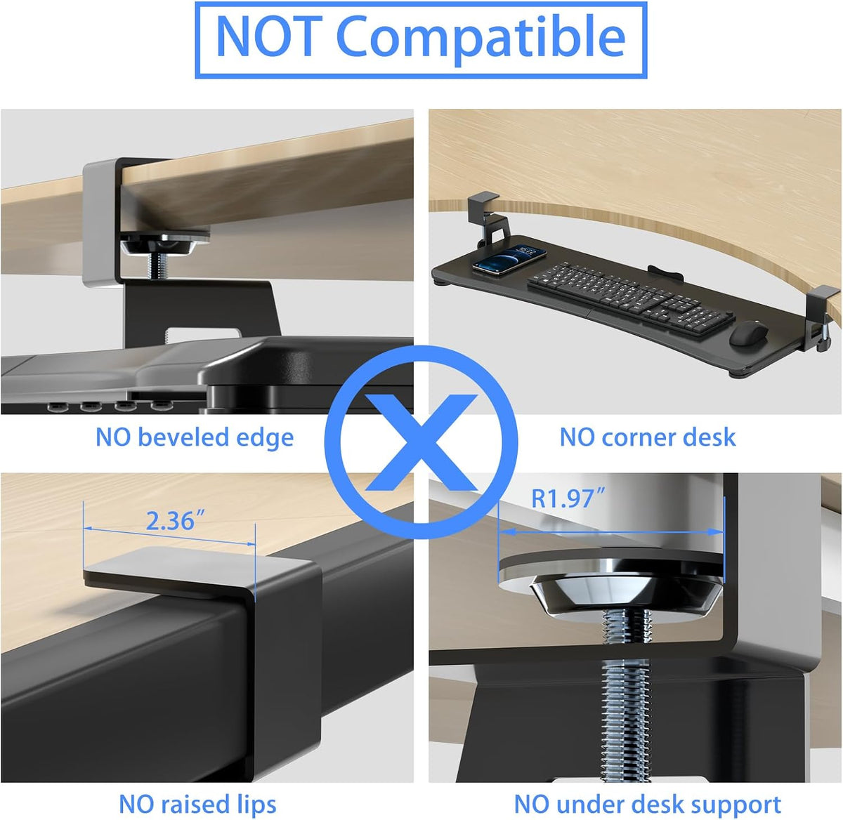 Keyboard Tray Under Desk Pull Out with C Clamp Mount, Computer Keyboard & Mouse Tray, 25.6 (30 Including Clamps) x 11.8 inch Slide-Out Platform Computer Drawer for Typing, Black, DSF1
