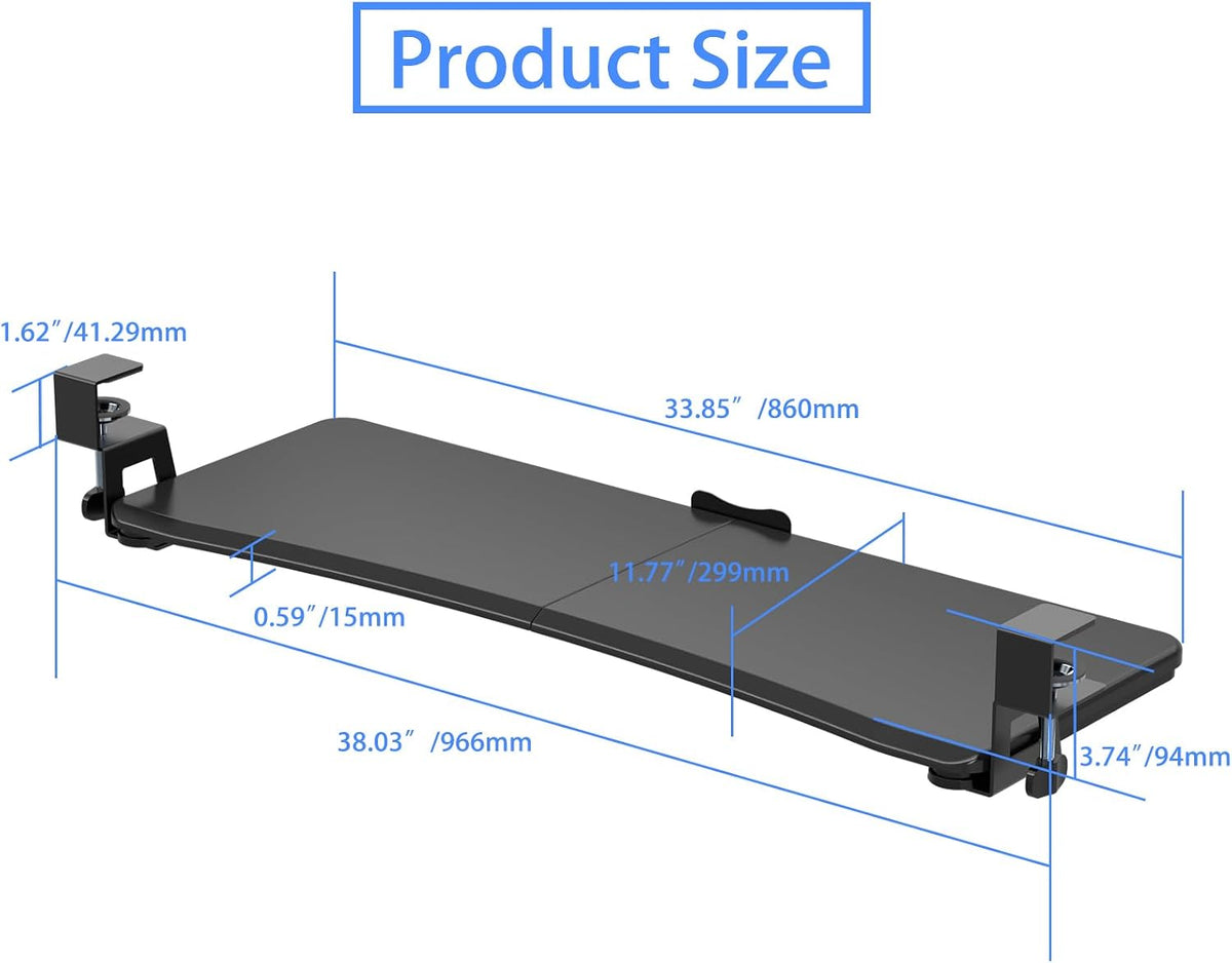 Keyboard Tray Under Desk Pull Out with C Clamp Mount, Computer Keyboard & Mouse Tray, 25.6 (30 Including Clamps) x 11.8 inch Slide-Out Platform Computer Drawer for Typing, Black, DSF1