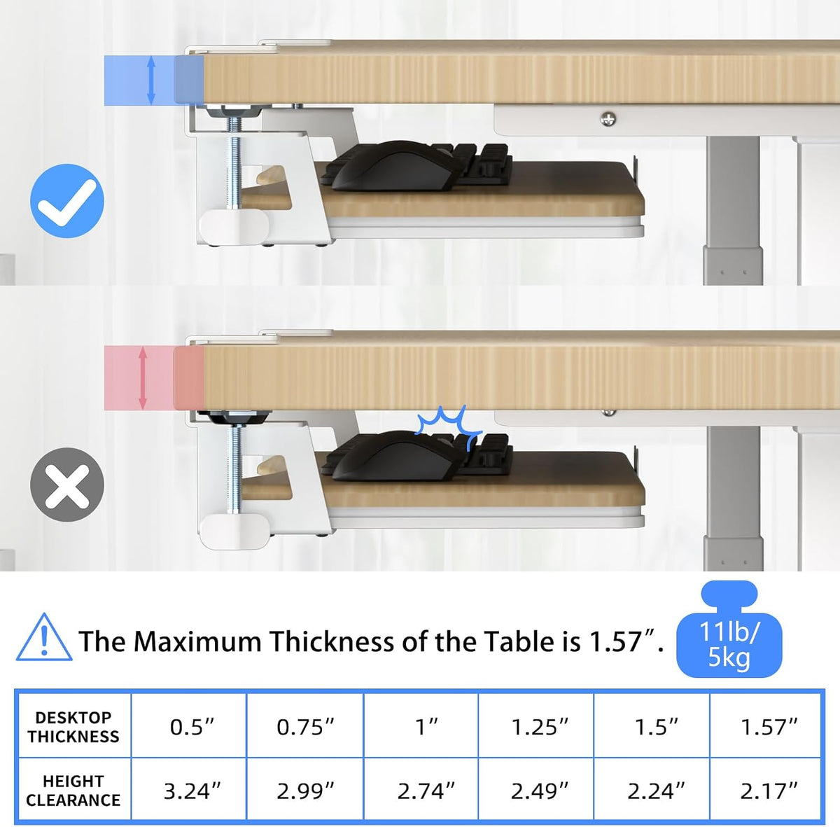 Keyboard Tray Under Desk Pull Out with C Clamp Mount, Computer Keyboard & Mouse Tray, 25.6 (30 Including Clamps) x 11.8 inch Slide-Out Platform Computer Drawer for Typing, Black, DSF1