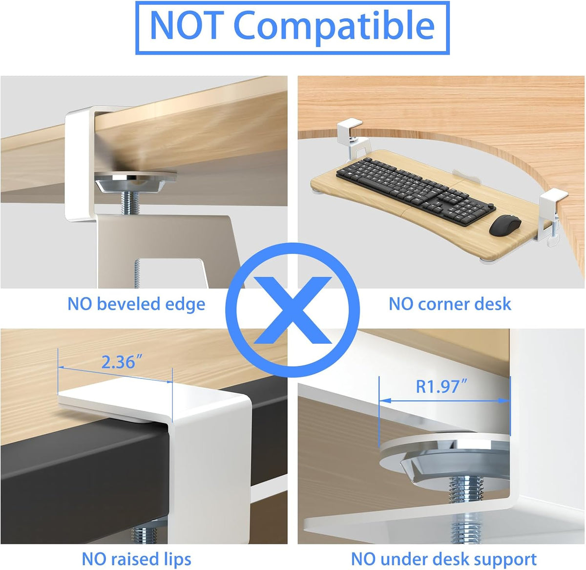 Keyboard Tray Under Desk Pull Out with C Clamp Mount, Computer Keyboard & Mouse Tray, 25.6 (30 Including Clamps) x 11.8 inch Slide-Out Platform Computer Drawer for Typing, Black, DSF1