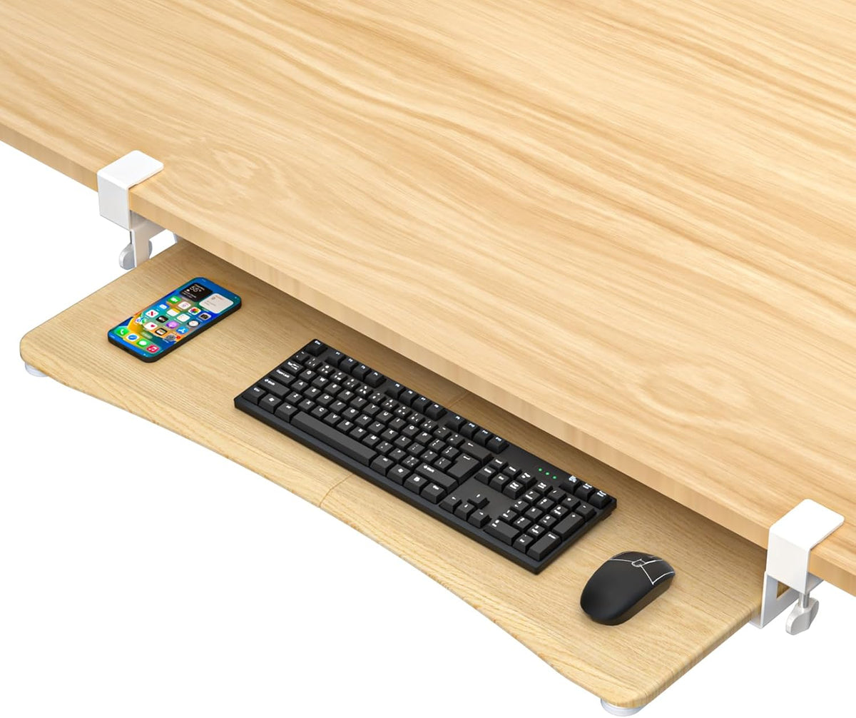 Keyboard Tray Under Desk Pull Out with C Clamp Mount, Computer Keyboard & Mouse Tray, 25.6 (30 Including Clamps) x 11.8 inch Slide-Out Platform Computer Drawer for Typing, Black, DSF1
