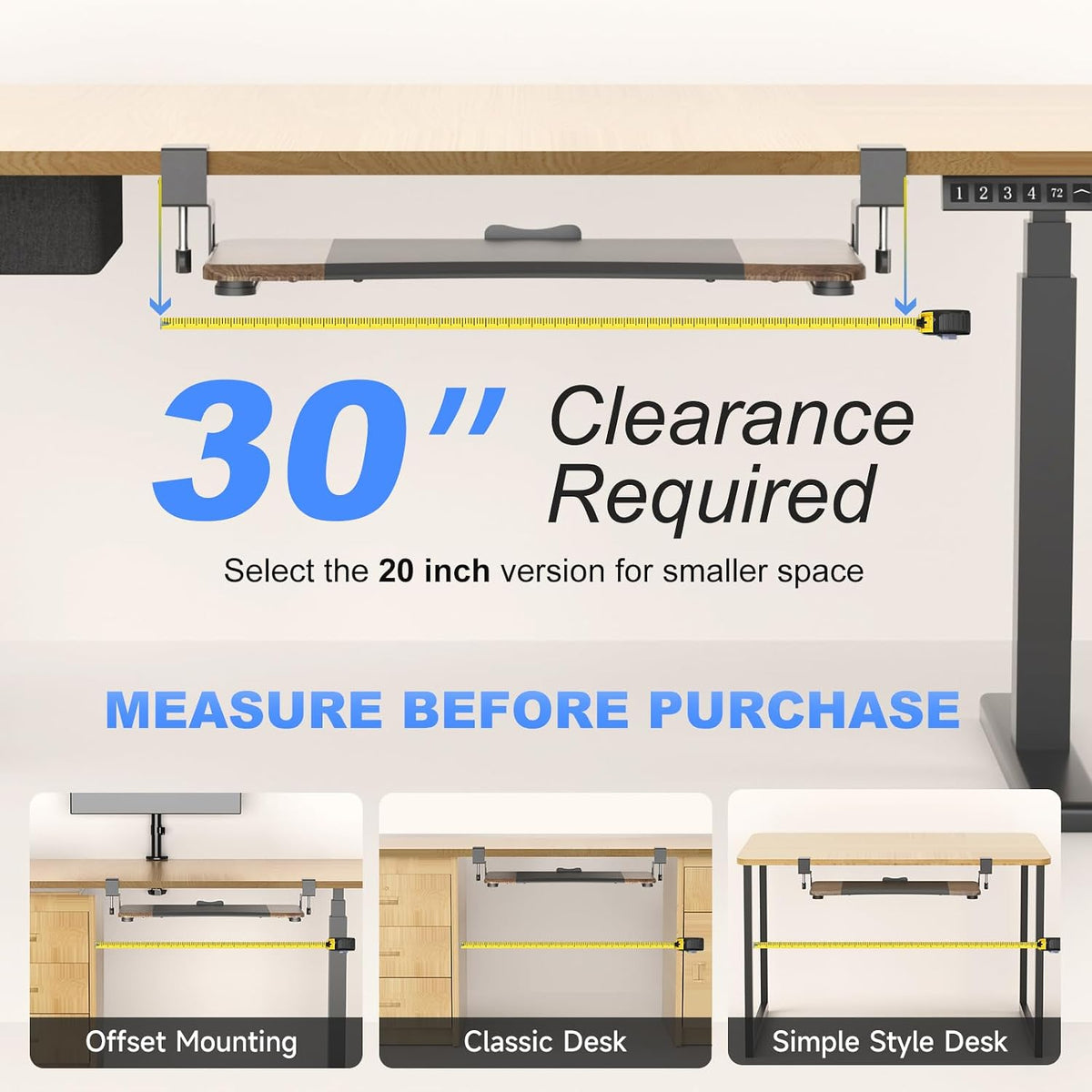 Keyboard Tray Under Desk Pull Out with C Clamp Mount, Computer Keyboard & Mouse Tray, 25.6 (30 Including Clamps) x 11.8 inch Slide-Out Platform Computer Drawer for Typing, Black, DSF1
