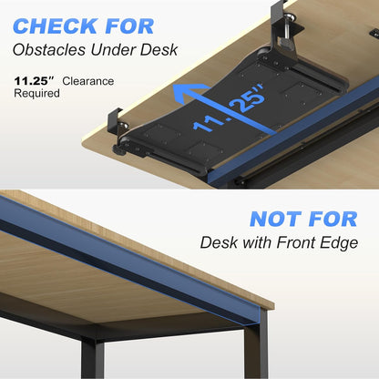 Keyboard Tray Under Desk Pull Out with C Clamp Mount, Computer Keyboard & Mouse Tray, 25.6 (30 Including Clamps) x 11.8 inch Slide-Out Platform Computer Drawer for Typing, Black, DSF1