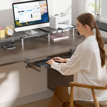 Keyboard Tray Under Desk Pull Out with C Clamp Mount, Computer Keyboard & Mouse Tray, 25.6 (30 Including Clamps) x 11.8 inch Slide-Out Platform Computer Drawer for Typing, Black, DSF1