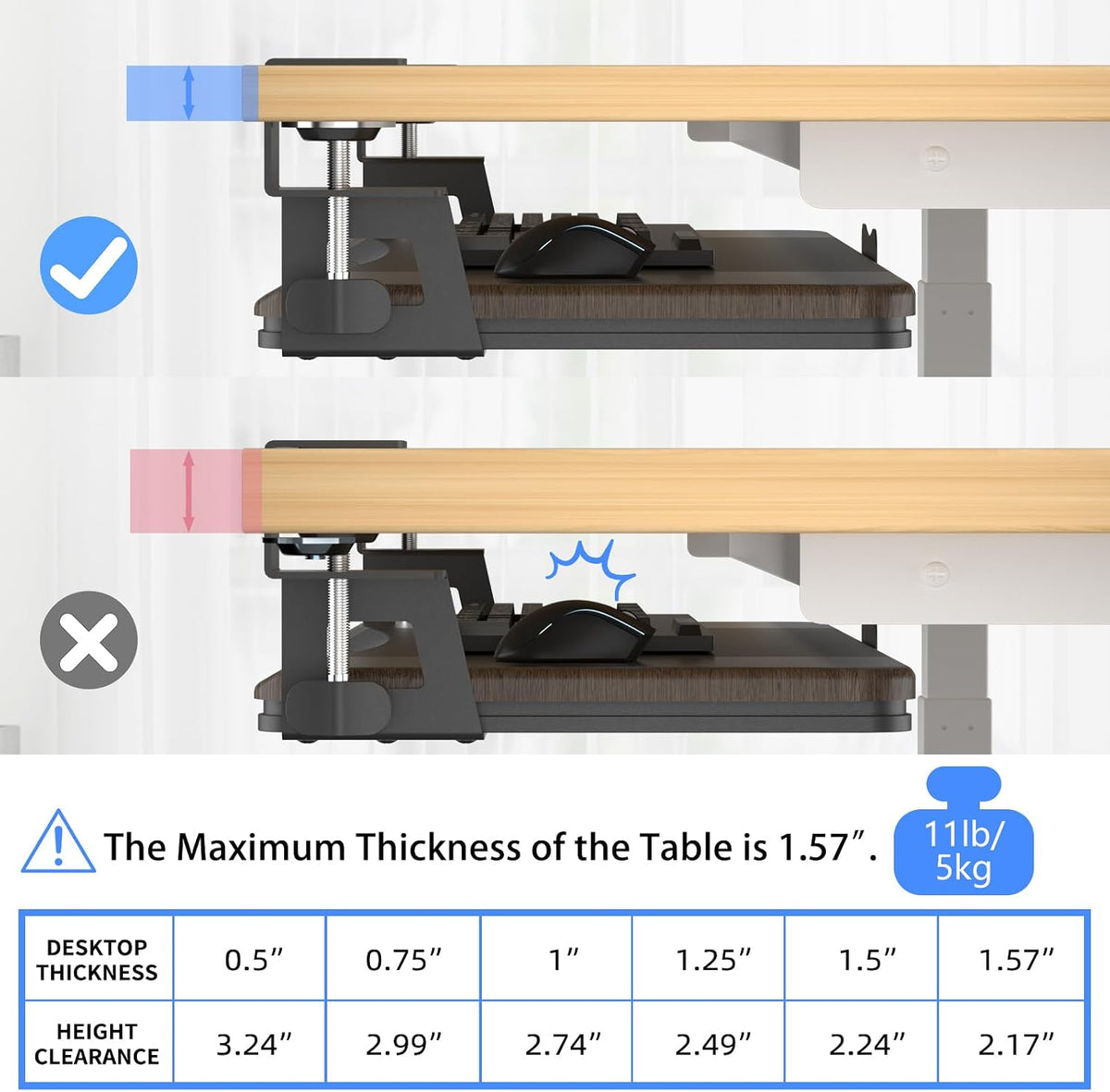 Keyboard Tray Under Desk Pull Out with C Clamp Mount, Computer Keyboard & Mouse Tray, 25.6 (30 Including Clamps) x 11.8 inch Slide-Out Platform Computer Drawer for Typing, Black, DSF1